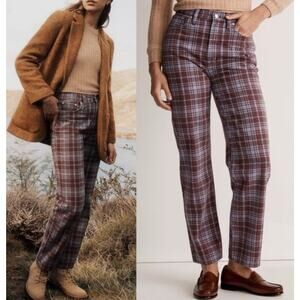 Madewell The Perfect Vintage Straight Jeans Women 27 Purple Blue Plaid Preppy